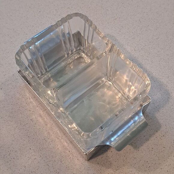 Southern Living at Home Sugar Packet Holder Hammered Aluminum Tray Pressed Glass - Picture 2 of 7